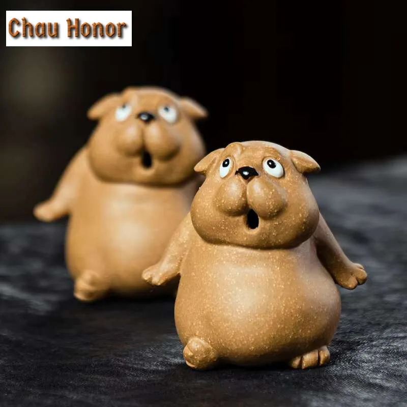 Handmade Twelve Zodiac Teapet Chinese Yixing Zisha Tea Play Figurine Creative Dog Eyes Staring Dogs Sculpture Table Decorations