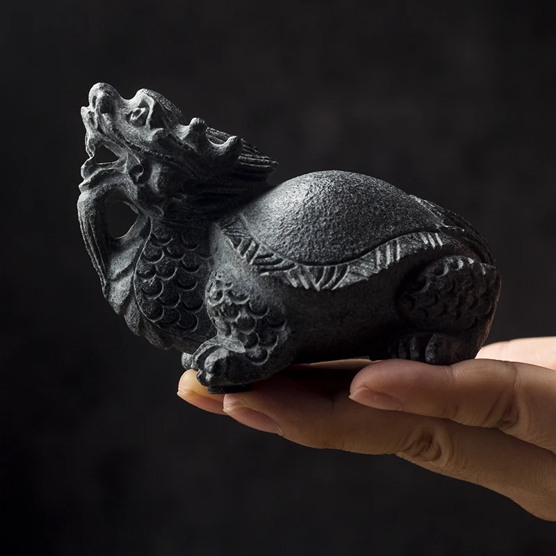 Dragon Turtle Statue Money Wealth Animal Figurine Tea Pet Home Decor Office Ornament TeaWare Natural Stone Fortune Lucky Gift 2