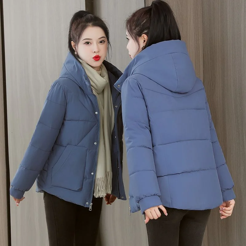 Down Cotton Jacket for Women In Autumn Winter 2023 New Trendy Loose Fitting Casual Student Bread Jacket Short Covered Belly Hood