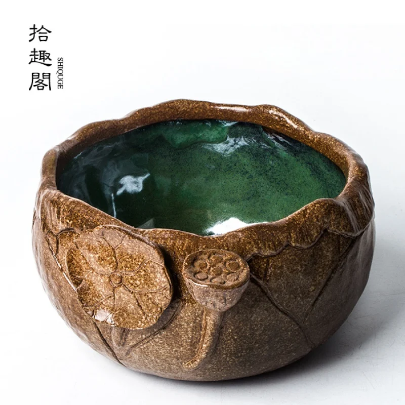 

Creative Handmade Coarse Pottery Tea Basin Cup Wash Jianshui Pouring Tea Basin Writing-Brush Washer Ceramic Fish Tank and Flower