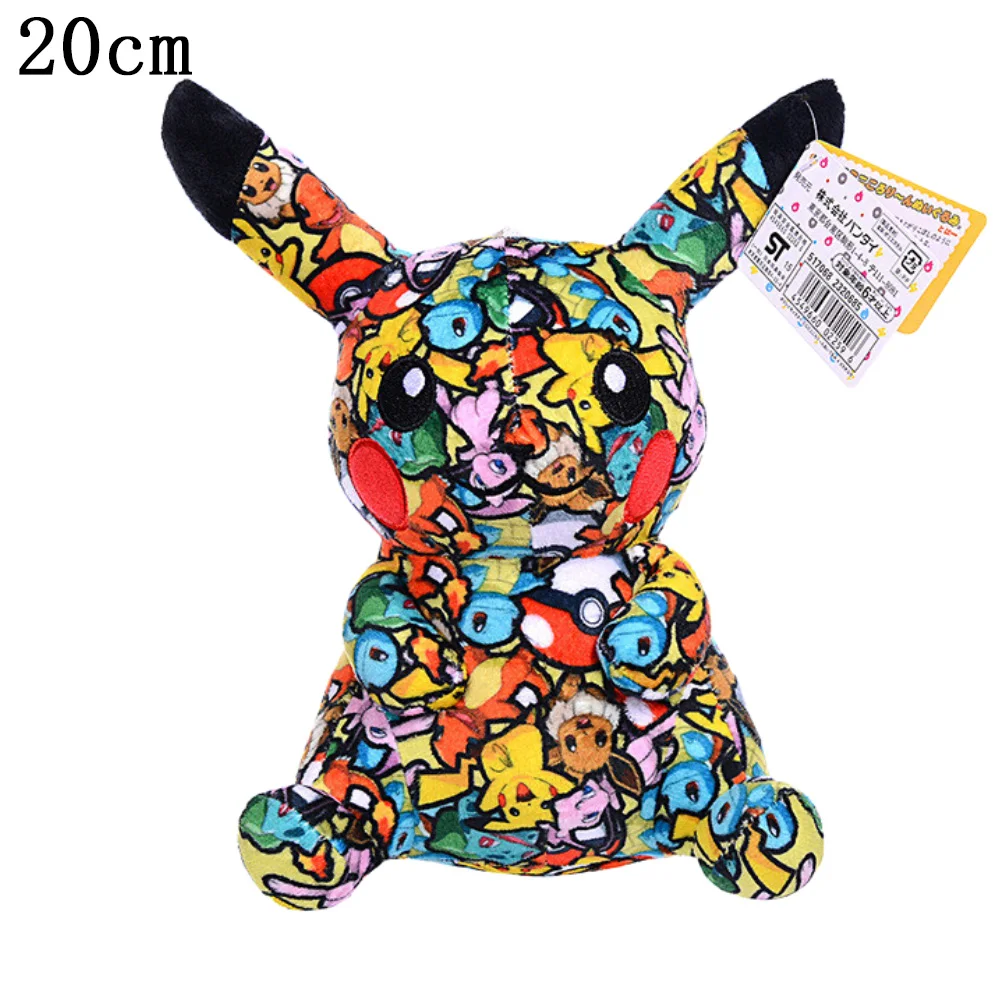 20cm Graffiti Black Pikachu Anime Pokemon Bulbasaur Charmander Psyduck Snorlax Squirtle Mew Plush Toys Figure Dolls Child Gifts