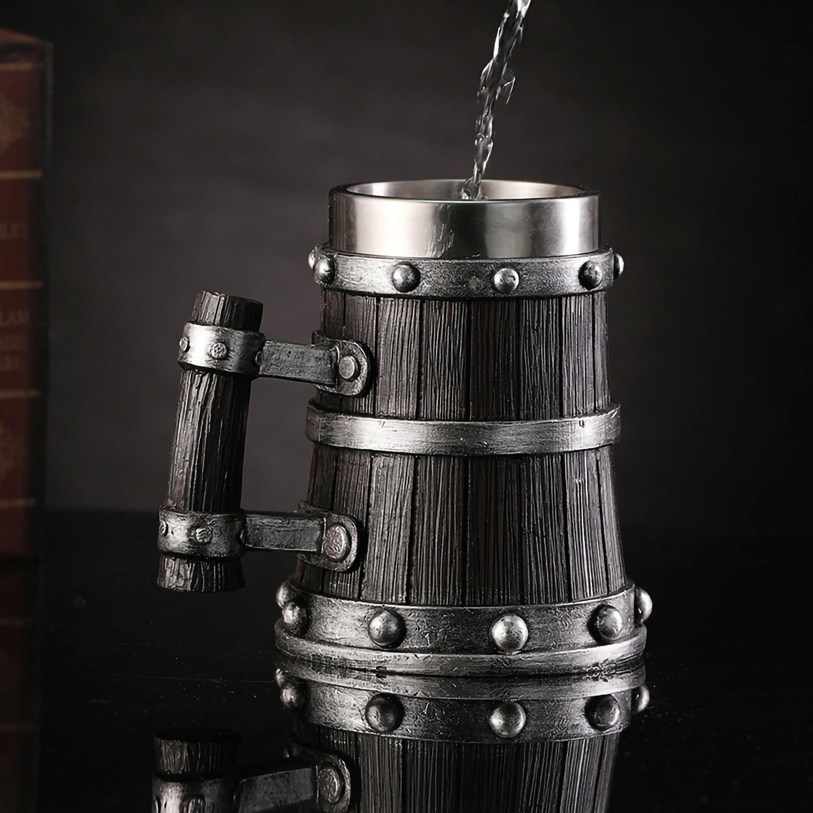 Original Viking Drinking German large wooden barrel beer mug Stainless Steel Barrel Beer Cup wine water glass large capacity