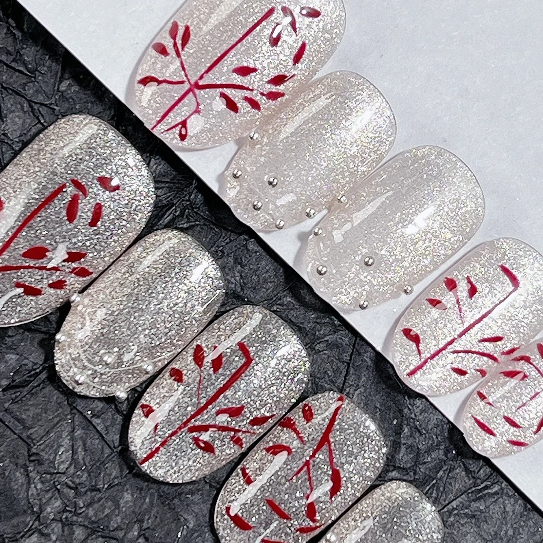 

Emmabeauty кошачий глаз красный бамбук съемные Многоразовые Высокое качество ручной работы пресс на ногтях. № EM24881