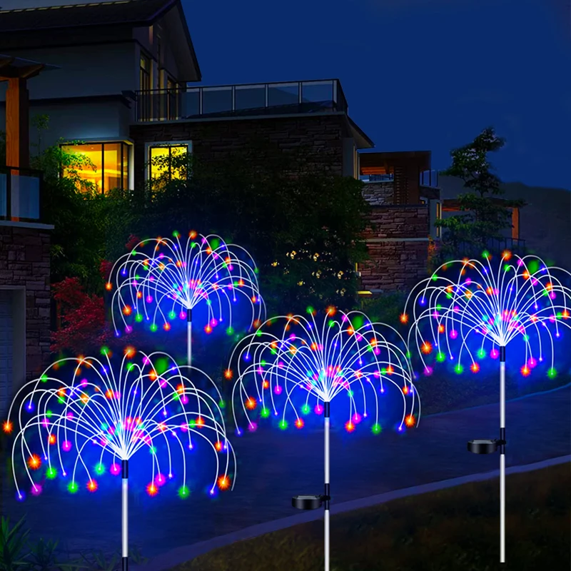 Solar Ground Lights Solar Fireworks Lights Solar LED Lights Solar Lights Lawn Lamp Garden Lighting Solar LED Pathway Lights Outdoor Waterproof Garden Decor Firework Fairy Solar Lawn Lamp For Patio Walkway Yard