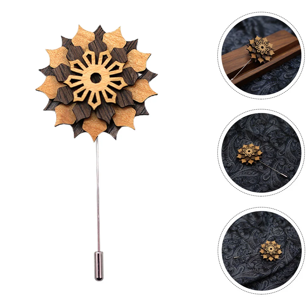 

Wooden Flower Lapel Pin Men Lapel Pin Decorative Brooch Boutonniere Pin for Suit
