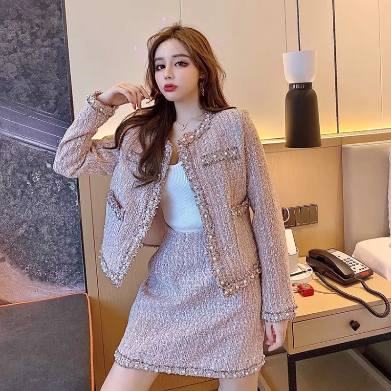 

Casual Two-Piece Suit for Women, Cardigan Jackets, Short Skirt, Loose and Elegant Female Suit, Spring and Summer, New, 2023