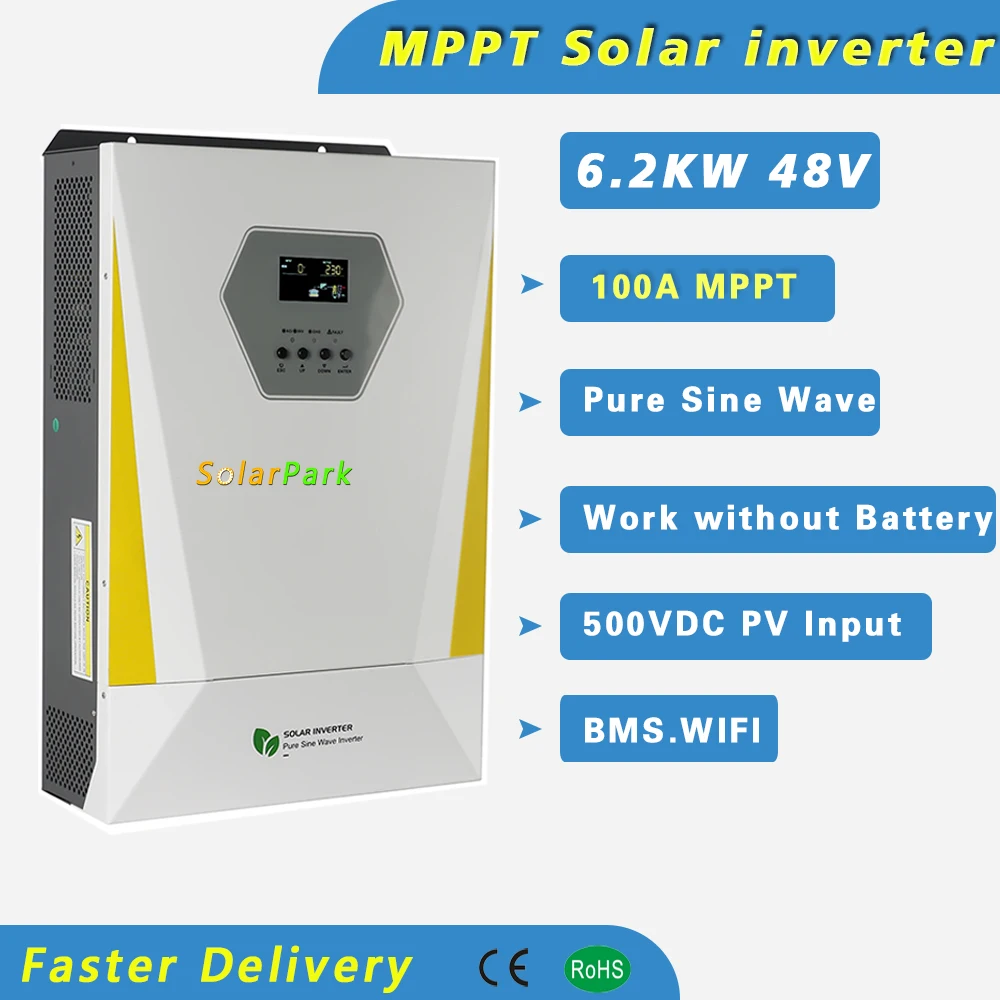 

6200W 48V Pure Sine Wave Off Grid Hybrid Solar Inverter with PV 6200W 100A MPPT Charge Controller Working without Battery