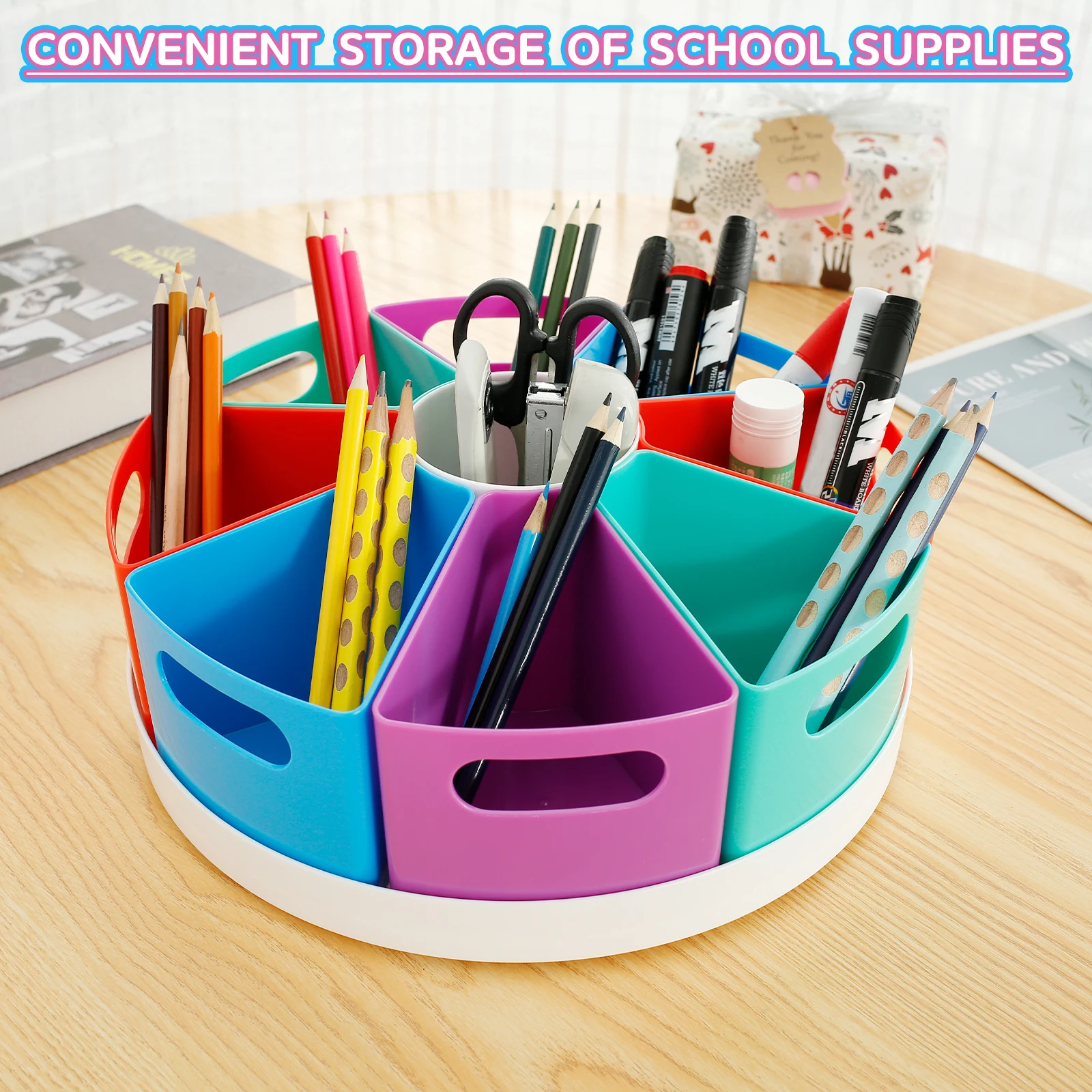 SAMSYOKI Porte Stylo Rotatif Organisateur De Bureau Rotation à 360 Degrés Avec 9 Compartiments Pot à Crayon Bureau Multifonctionnel Porte-stylos Pour