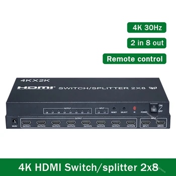 HDMI 스위처 스플리터, 4K HDMI 스플리터, 1-8 스크린 미러 비디오 선택기, HDTV PC 프로젝터용 리모컨 포함, 2x4 컨버터