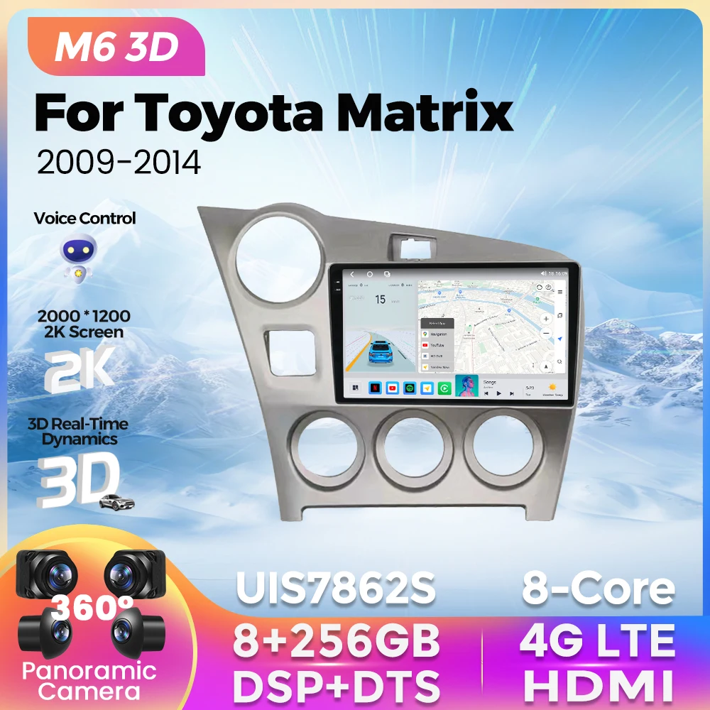 

NEW M6 3D UI 2K Screen Car Radio For Toyota Matrix 2009-2014 Multimedia Player GPS Navigation For Wireless Carplay Android Auto