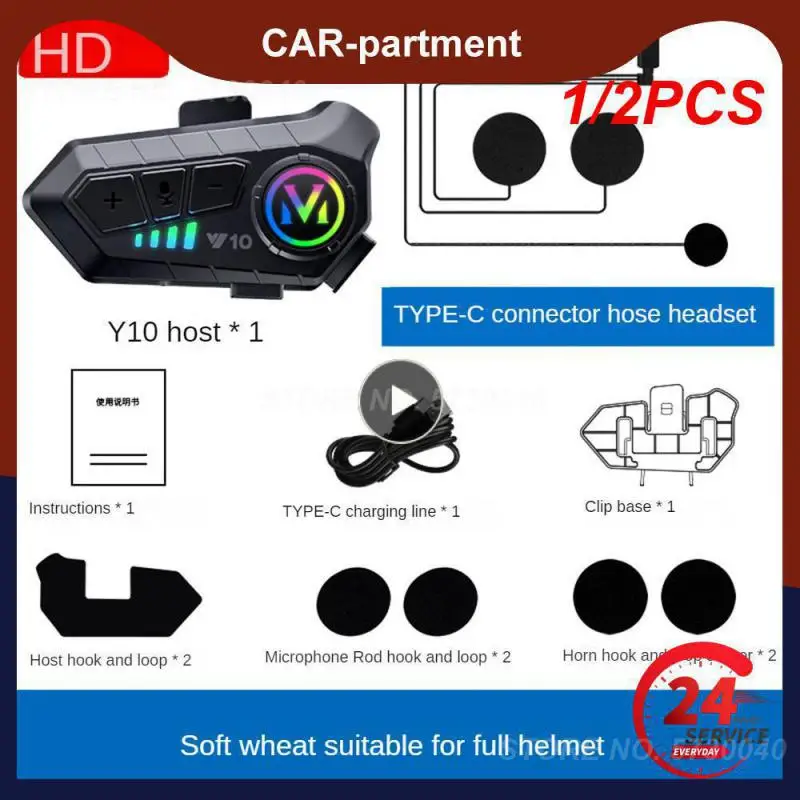 

1/2PCS Kebidumei Y10 Motorcycle Helmet Bluetooth Headset 2000Mah Super Long Standby Wireless Hands-free Waterproof Motorbike
