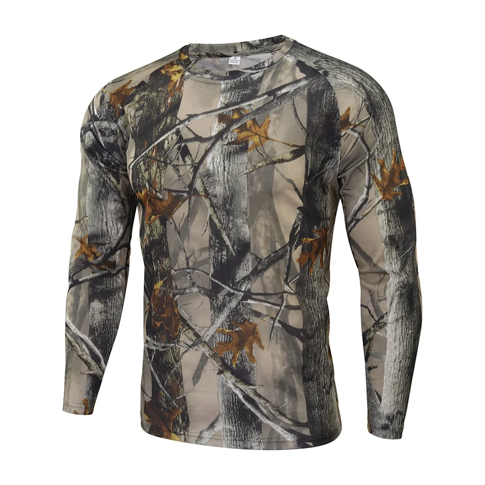 Men's Spring Autumn Long-sleeved Combat Shirts Bionic Camouflage Hunting Under-Shirt Breathable Anti-Sweat Quick Drying