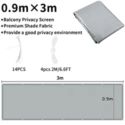 Waterproof Shade & Privacy Mesh Screen with Rope for Patio, Garden, Yard, or Porch (Grey 90x300CM)