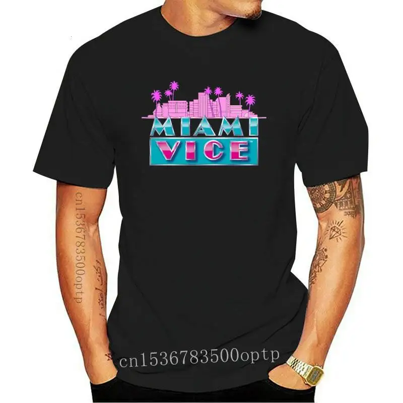 

Mens Clothes MIAMI VICE Classic TV Series Don Johnson Men's Black T-Shirt Size S To 3XL Retro O Neck Tops TEE Shirt