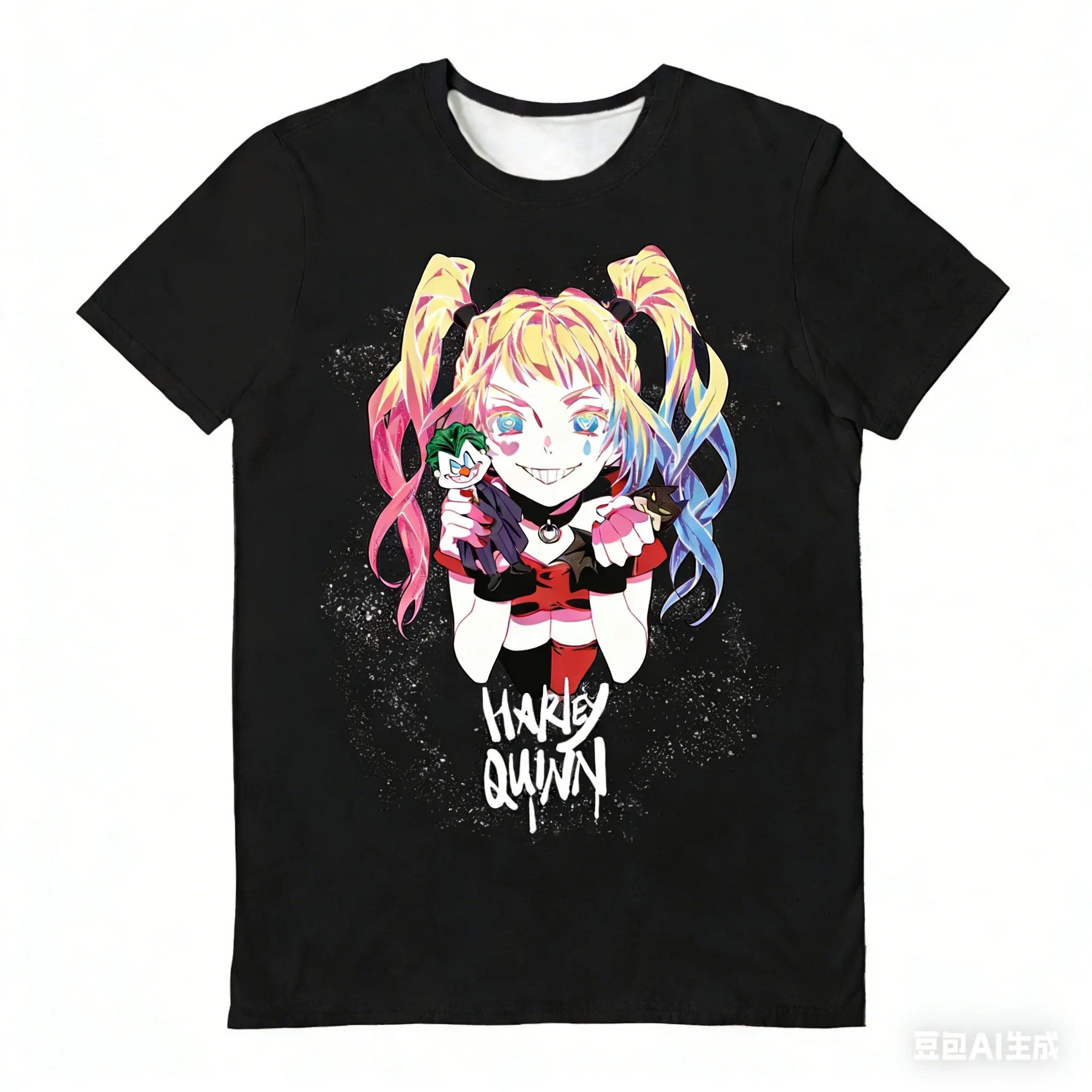 Neuestes Harley Quinn Crown Bubblegum 3D-gedrucktes Clown-T-Shirt im Harajuku-Stil für Erwachsene und Kinder, atmungsaktiv, für den täglichen Gebrauch – Detail 12