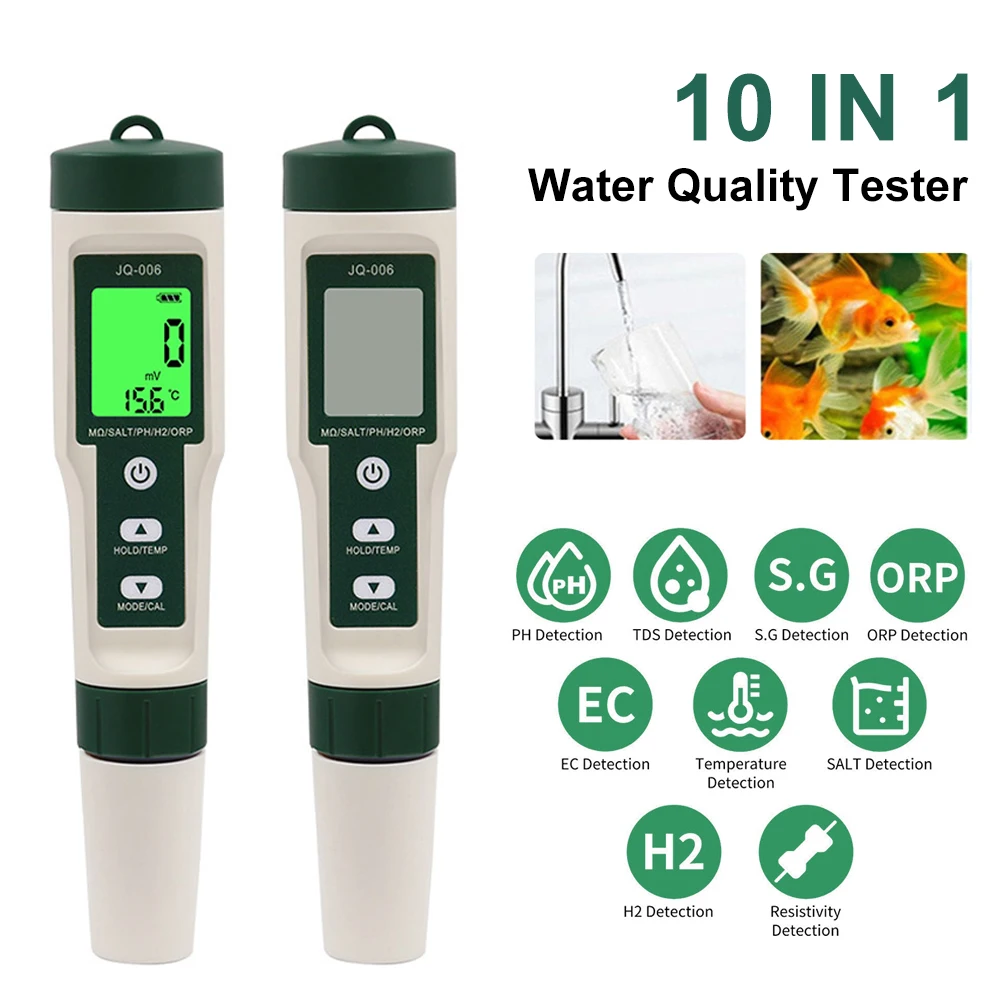 

F50 10 in 1 Water Quality Tester PH/TDS/SALT/SG/ORP/EC/Hydrogen/Resistivity/TEMP/Nutrient Multifunction Testing Pen for Pool