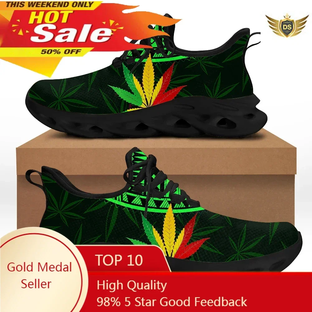 Maple Leaf Printed Green Flats Shoes Comfortable Mesh Running Footwear For Male Lightweight Men's Sneakers