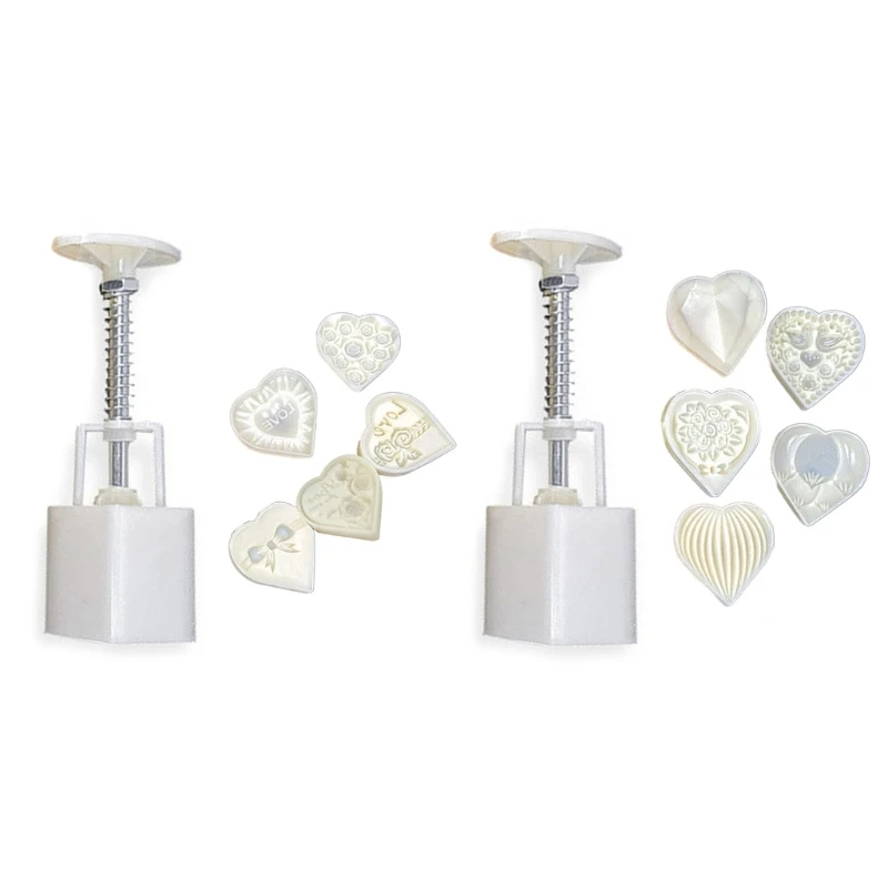 

50g Mooncake Stamps Heart Shaped Mooncake Molds Festival DIY Hand Press Gadgets T21C
