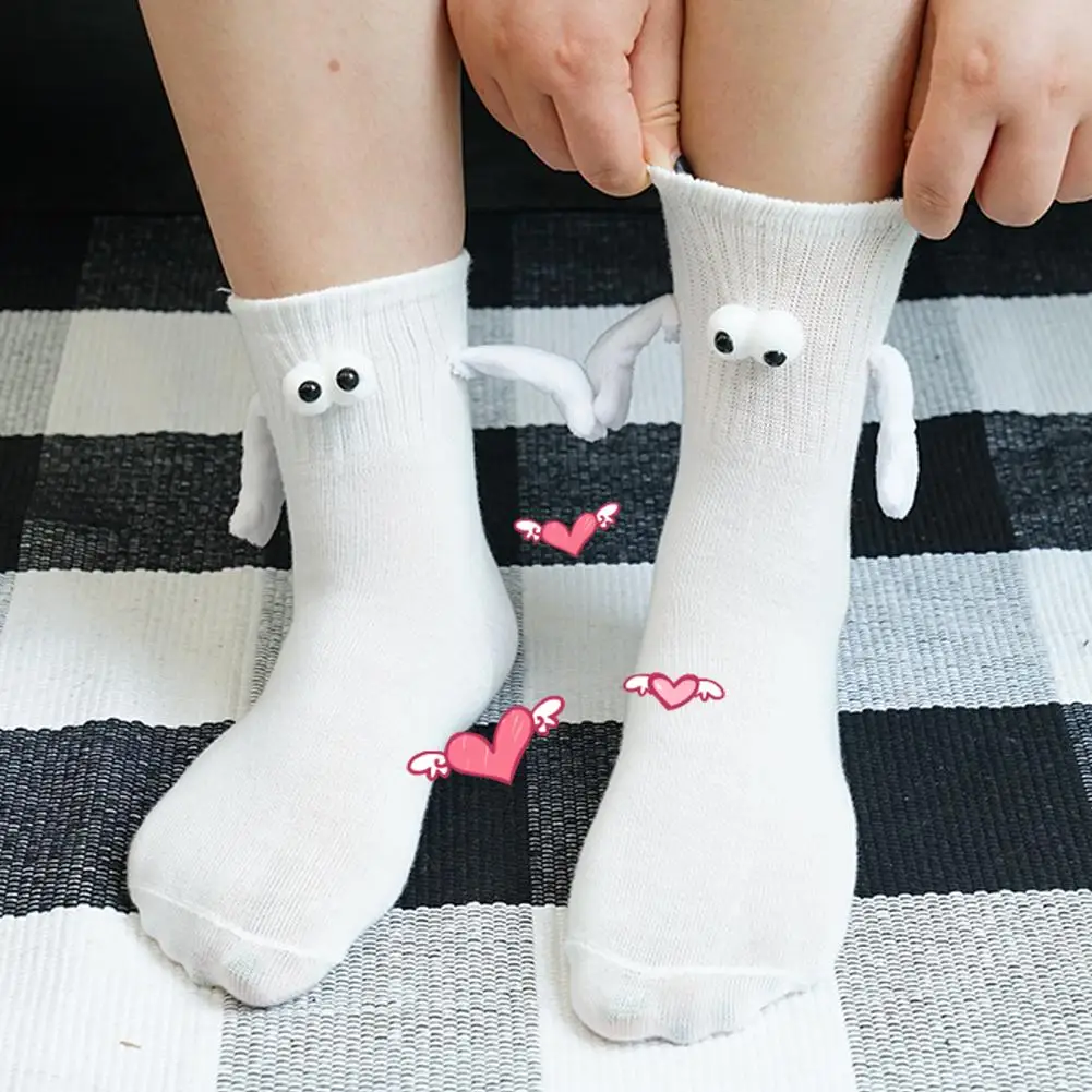 5Pair Kawaii Women Socks Long Sock Black White Couple Holding Hands Socks Girls Sweet Harajuku Doll Couple Cotton Couple Sox