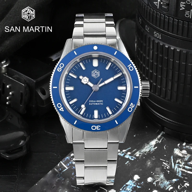 最終値下 San Martin サンドイッチダイヤル付きメンズ自動巻き時計 ダイビング腕時計 高級サファイア メカニカル腕時計 bar 39 5 Bgw 9 Mm 爆安プライス Rcautomacaocomercial Com Br