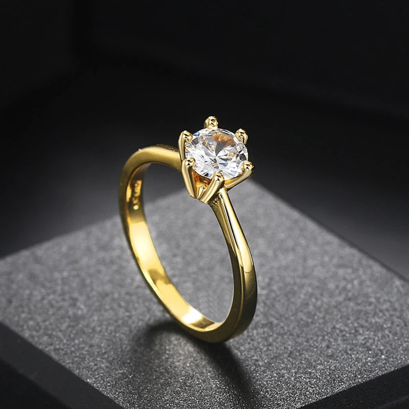 Wedding Ring for Women Rose Gold Six Claw Cubic Zirconia Round Cut 1 Carat 6mm