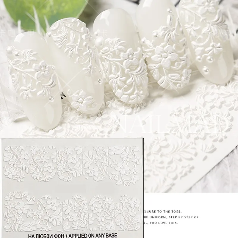 1pc 3D Acrylic Engraved Bee Lotus Nail Sticker Embossed Rose Flower Water Decals Empaistic Nail Water Slide Decals Fashion Nails