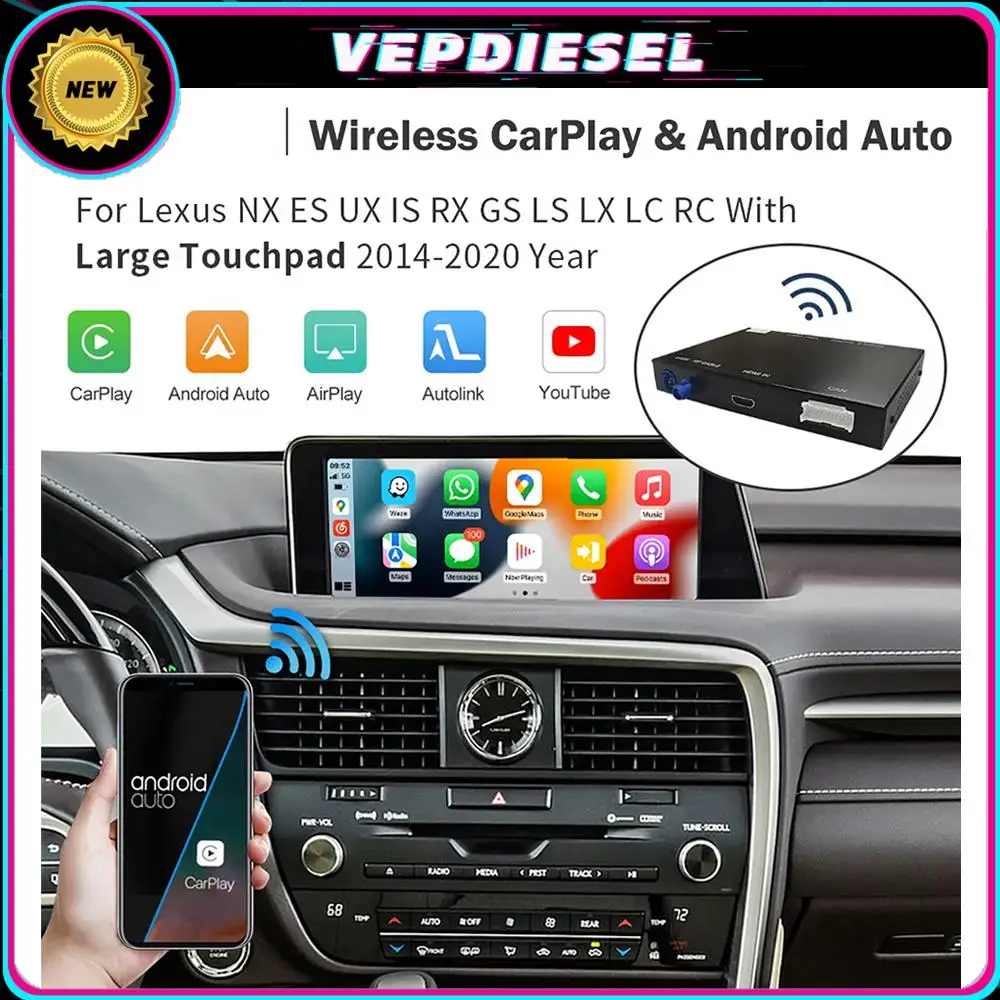 

New Wireless CarPlay Android Auto For Lexus 2014-2019 NX RX IS ES GS RC CT LS LX LC UX Mirror Link AirPlay Car Play Functions