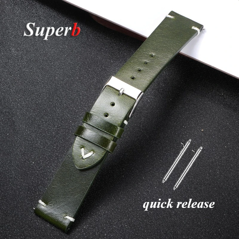Handmade Retro Oil Wax Genuine Leather Watch Strap - Quick Release Calfskin