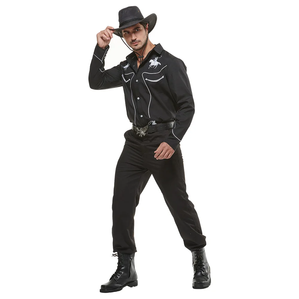 

Men Cowboy Shirts Cosplay Adult Halloween Nightclub Bar Professional Costumes Carnival Purim Parade Role Play Show Party Dress