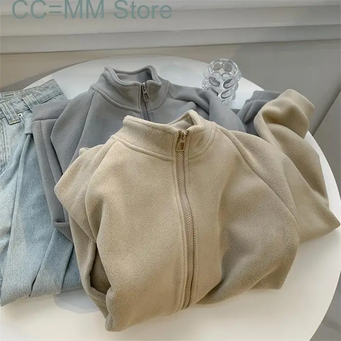 New Fleece Jackets for Women Fall Winter Fashion Oversized Coats Office Ladies Zipper Chic Casual Outerwear
