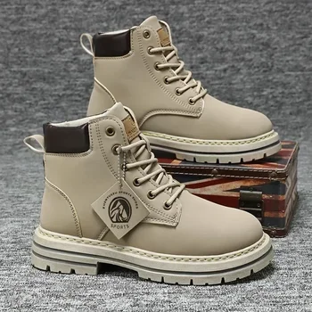 Scarpe da uomo in pelle Stivali alti Stivaletti da moto moda Stivali invernali da uomo Scarpe da uomo Lace-Up Botas Hombre Vendita calda primaverile 1