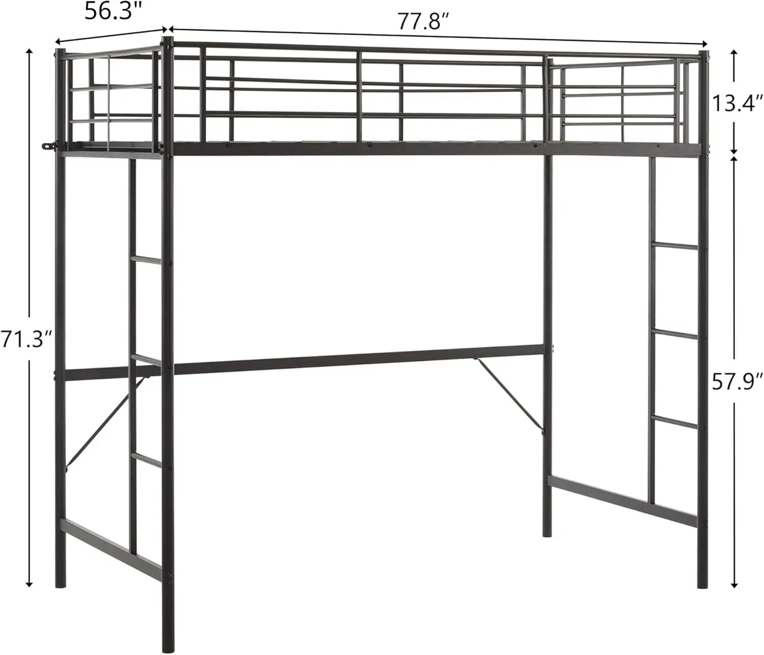 Full Size Loft Bed Kids Loft with 2 Stairs Design,Space-Saving Double Bed for Teens, Adults, Heavy Duty Metal Square Slat