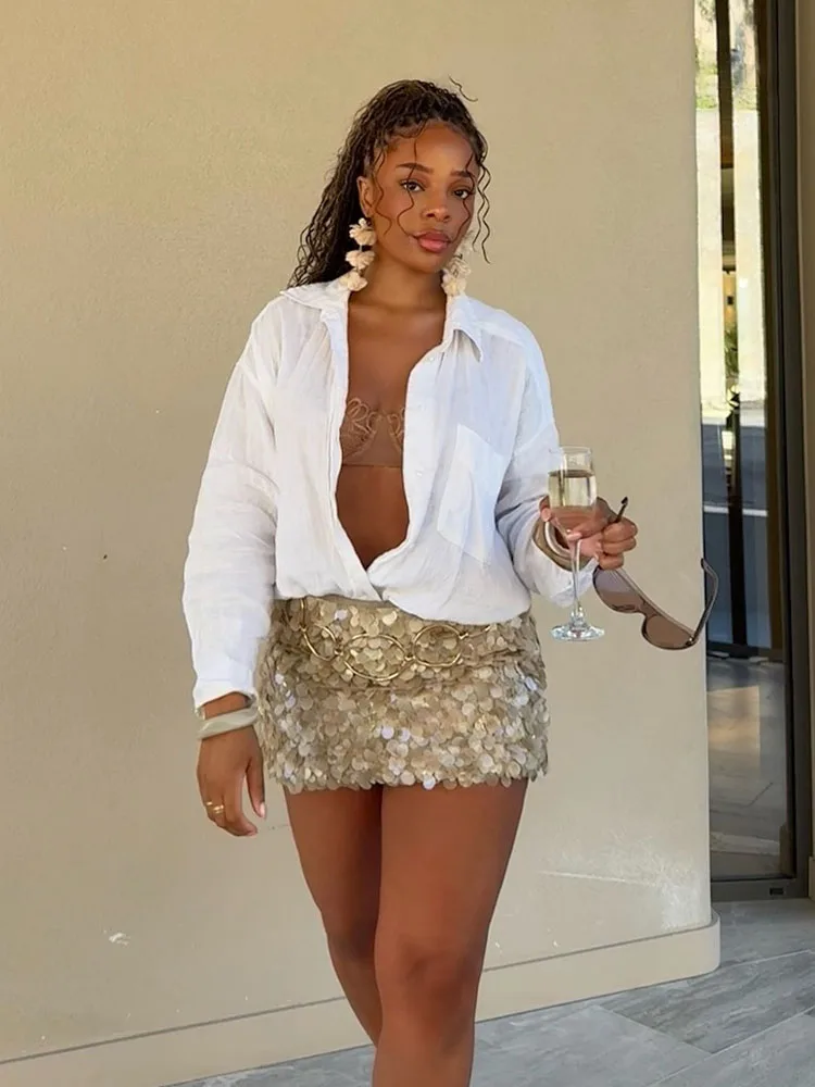 HH Women Summer Fashion Party Style Sequin Mini Slim Skirt