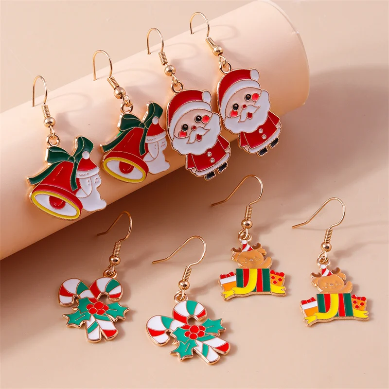 Leslie Neue Weihnachtsohrringe Weihnachtsbaum Weihnachtsmann Hirsch Glocke Schneemann Ohrringe Frohes Neues Jahr Schmuck Geschenke – Detail 5
