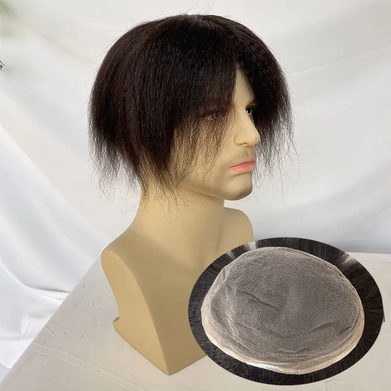 Full French Lace Mens Toupee Kinky Straight 100% Human Hair Men\'s Hairpieces For Men Natural Hairline Mens Lace Hair Wigs 10X8
