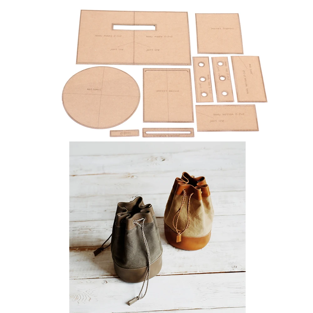 diy Leather kraft bucket handbag die cutting kraft paper sewing pattern hollowed stencil template 21x32x21cm