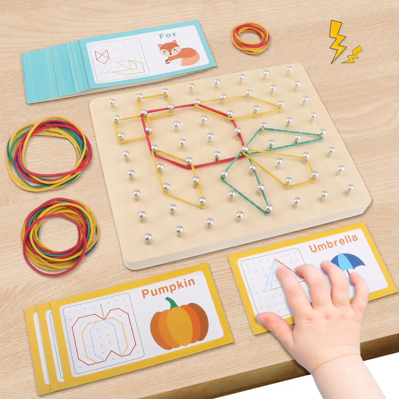 Wood Geoboard Set Block Toy Brain Teaser with 30 Pattern Cards Geometry Board Wood Geoboard Set Block Toy Brain Teaser with 30 Pattern Cards Geometry Board