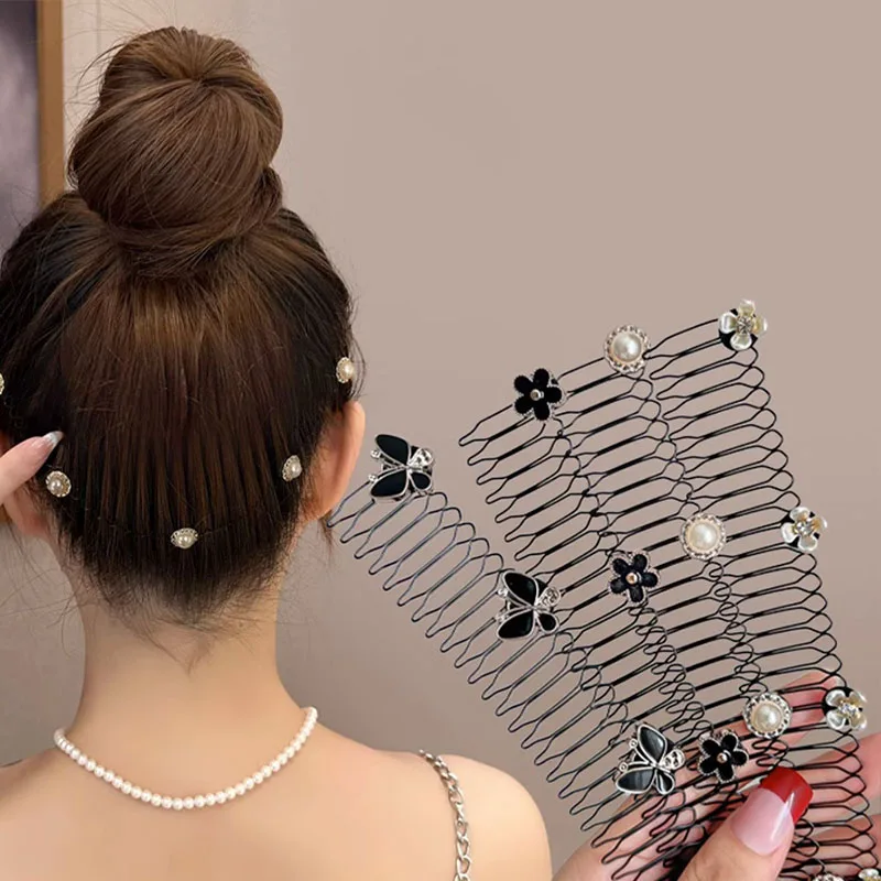 Vintage Kamelienblüten-Perlen-Metall-Langhaarkamm für Damen, Haarband zur Befestigung von unordentlichem Haar, Haarspange, modisches Haar-Accessoire