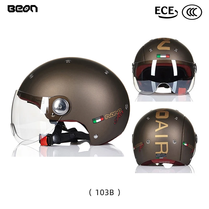 Open Face Motorcycle Helmet DOT Certified - Vintage Half Helmet With Clear Visor For Men & Women