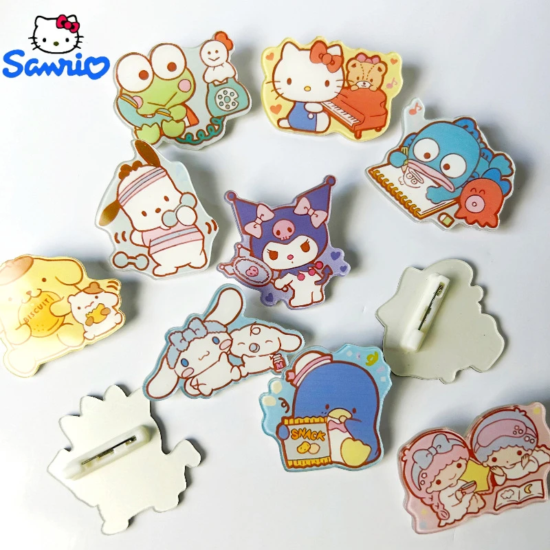 

Kawaii Sanrio Brooch Cartoon Hellokitty Melody Kuromi Pochacco Cinnamoroll Anime Badge Bag Clothes Decorate Brooches for Women