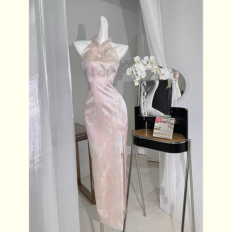 

2024 Spring New Chinese Style Improved Cheongsam High-Grade Classic Style Pink Dress for Women