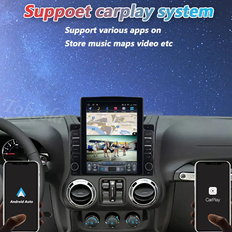 13 Inch 2K Carplay Android 13.0 for JEEP Wrangler 2011 2012 2013 2014 2015  2016 2017 Bluetooth GPS Radio Car stereo with Steering Wheel Control