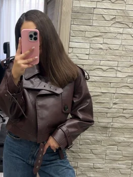 Blousons Bomber en Similicuir 2026 pour Femme – Veste Courte Tendance Streetwear à Manches Longues – Manteaux pour Femme