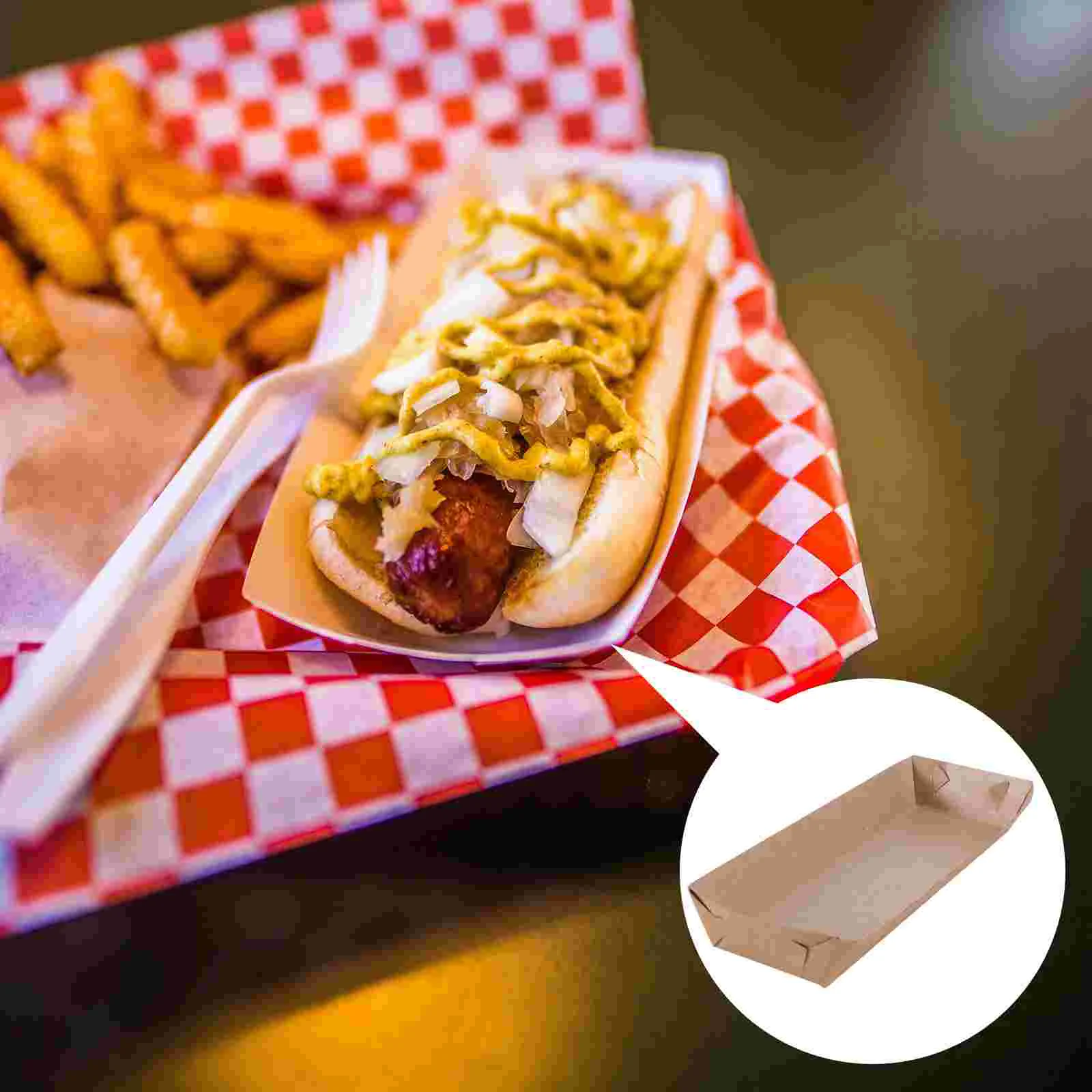Disposable Paper Food Serving Tray Kraft Paper Coating Boat Shape Snack Open Box French Fries Chicken Box 50 Pcs (20 x 6 x 3cm)
