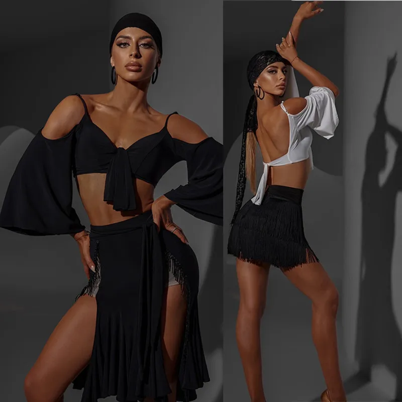 Vestido Latino negro sexy, falda latina, vestido de competición latina, Salsa, Samba, Rumba, 2364