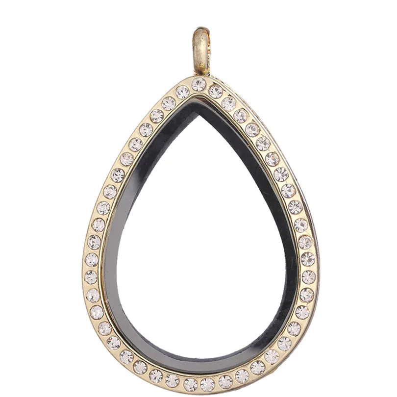 5PCS Drop Shape Rhinestone Glass Living Memory Floating Charms Lockets Pendants Jewelry Making Medallion for Photo Necklaces