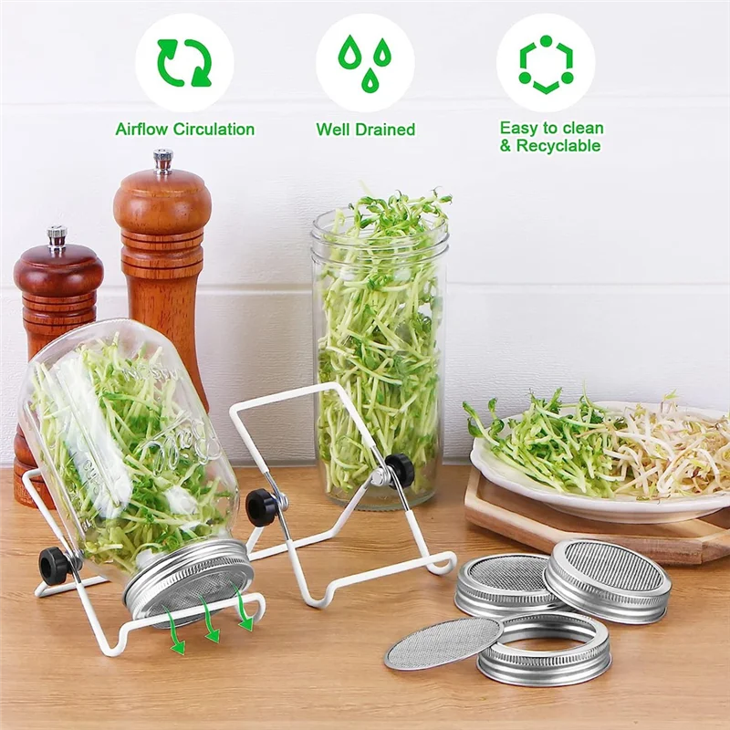 Sprouting Kit,Stainless Steel Sprouting Jar Lids Stands Jar Screen Lids For Regular Mouth Canning