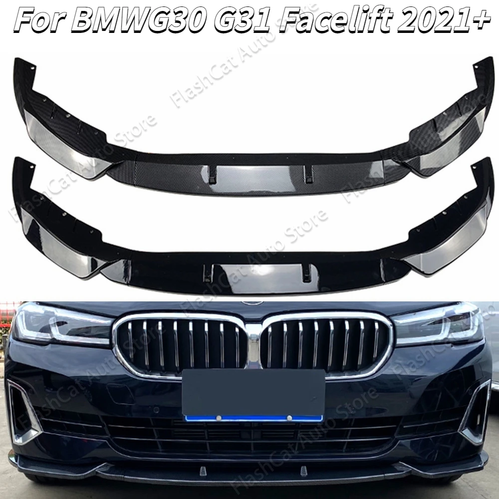 

G30 G31 Car Front Bumper Lip Carbon Look For BMW 5 Series 520i 525i 530i Body Kit Spoiler Splitter Canard Facelift 2021-2023