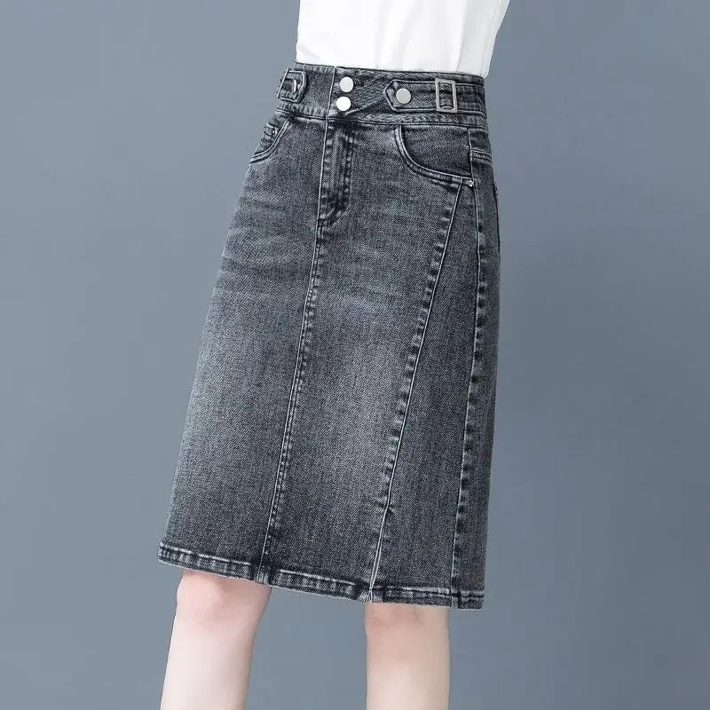 

To Knees Length Tight Midi Wrap Woman Denim Skirt Jeans Skirts for Women Chubby with Pocket High Waist Quality Cheap Aesthetic V