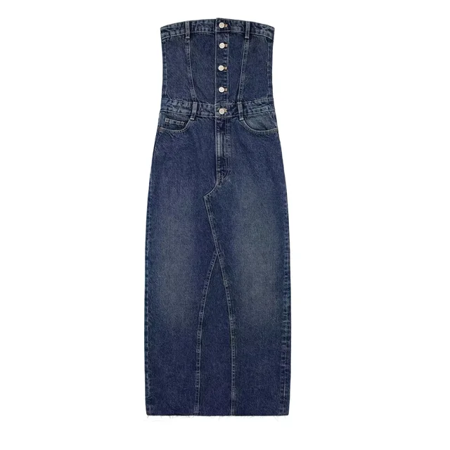 Front Split Long Denim Midi Dress 1
